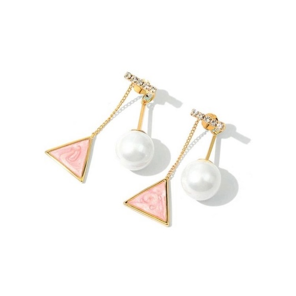 Pearl & Rhinestone Geometric Earrings - Picture 3 of 7